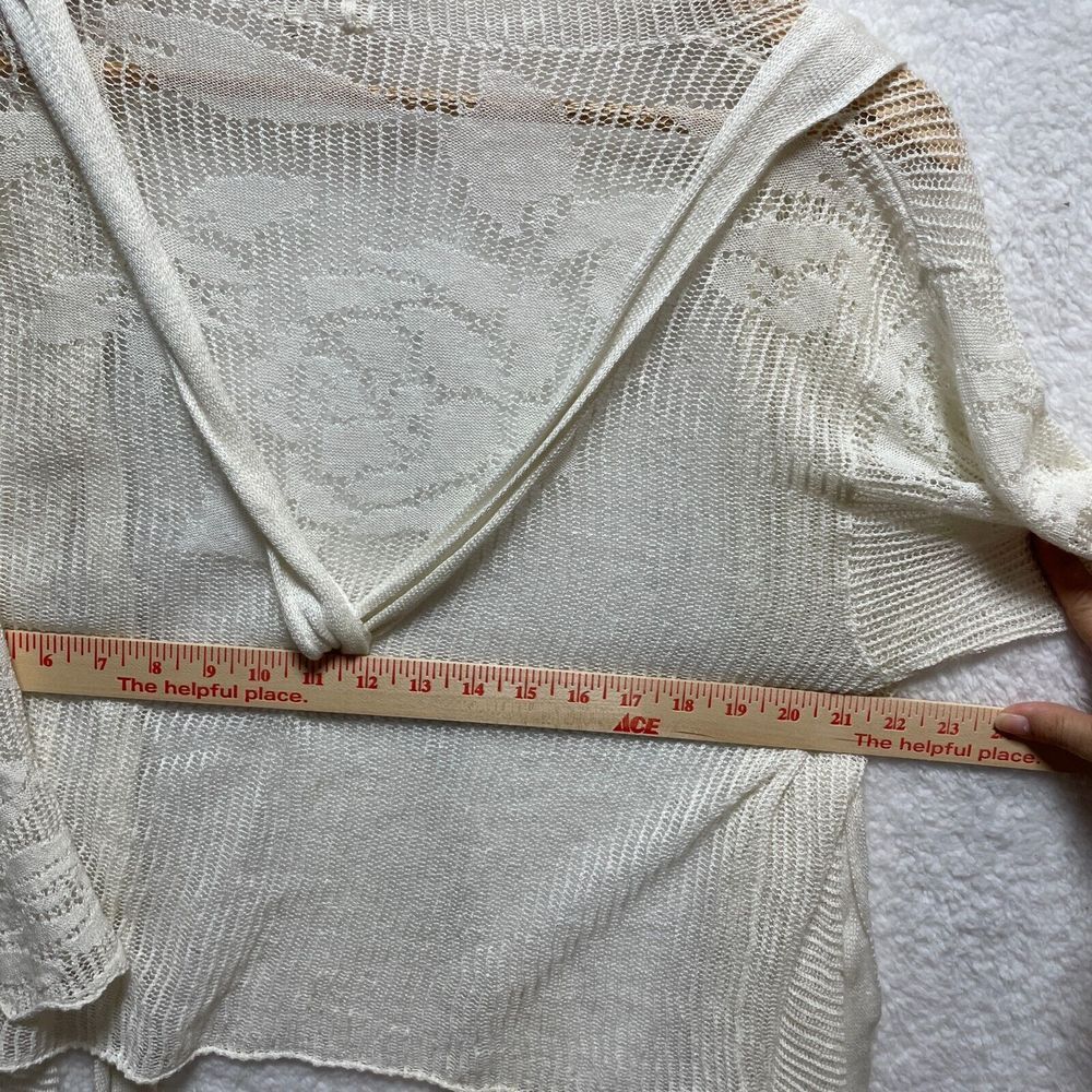 Moth‎ Anthropologie White Knit Cardigan Sweater Crochet Belted Linen M Boho - Picture 12 of 13